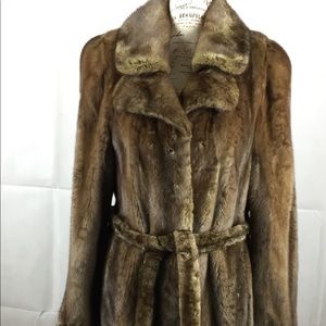 Women's natural fur coat Light walnut marsh color